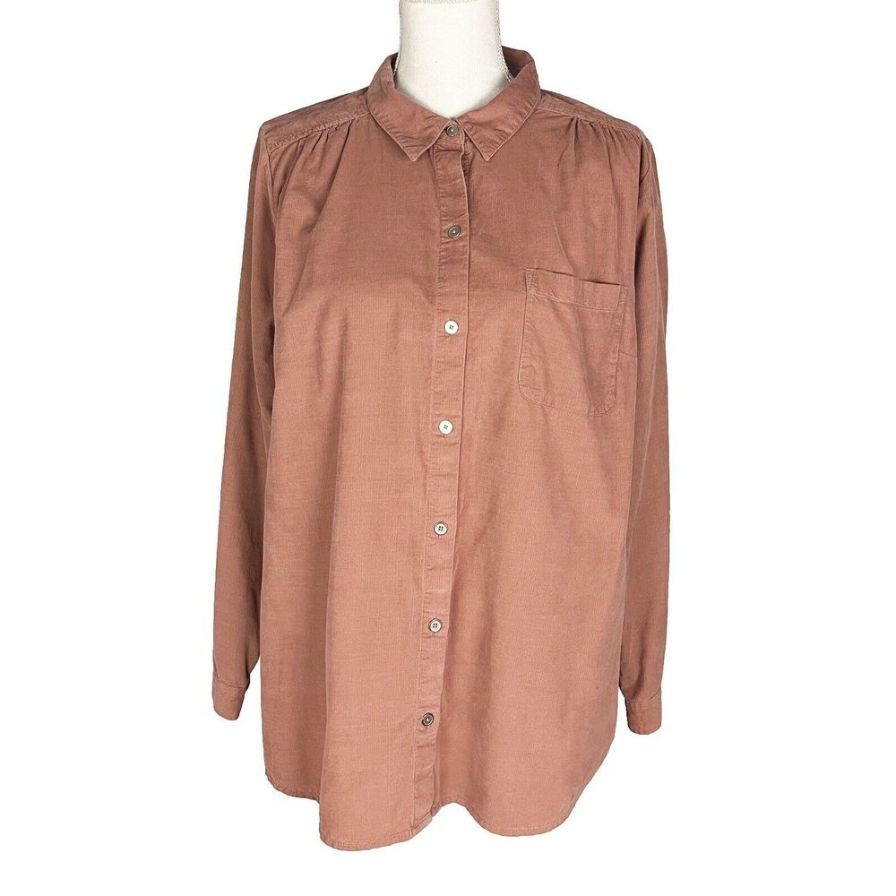 J Jill Corduroy Shirt Button Up Long Sleeve Cotton Pink Shirt size L